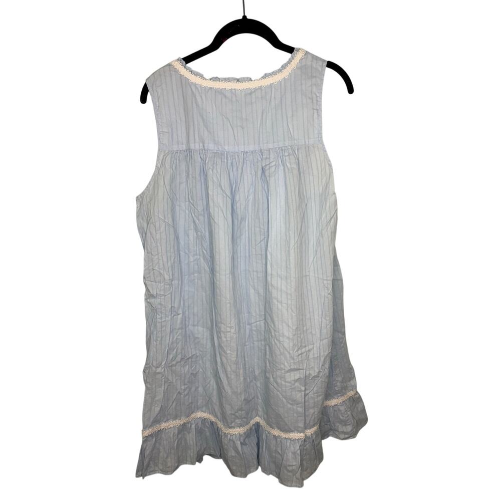 Eileen West Sleeveless Short Nightgown Large Blue Stripes White Lace Feminine - Picture 3 of 6